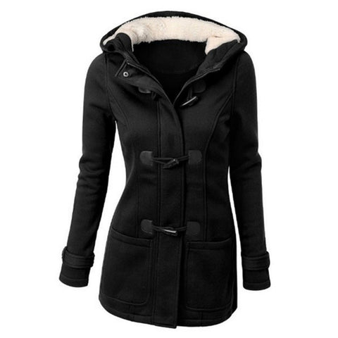 Women Spring And Autumn Hooded Plus Size 7 Colors And S-6XL Hooded Mixed Cotton Classic Horn Leather Buckle Jacket Warm Coat