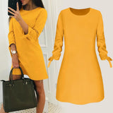 2019 Spring New Fashion Solid Color Dress Plus Size Casual O-Neck Loose Dresses 3/4 Sleeve Bow Elegant Beach Female Vestidos