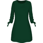 2019 Spring New Fashion Solid Color Dress Plus Size Casual O-Neck Loose Dresses 3/4 Sleeve Bow Elegant Beach Female Vestidos