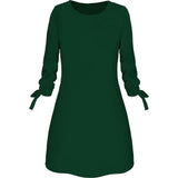 2019 Spring New Fashion Solid Color Dress Plus Size Casual O-Neck Loose Dresses 3/4 Sleeve Bow Elegant Beach Female Vestidos