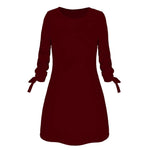 2019 Spring New Fashion Solid Color Dress Plus Size Casual O-Neck Loose Dresses 3/4 Sleeve Bow Elegant Beach Female Vestidos
