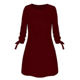 2019 Spring New Fashion Solid Color Dress Plus Size Casual O-Neck Loose Dresses 3/4 Sleeve Bow Elegant Beach Female Vestidos
