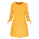 2019 Spring New Fashion Solid Color Dress Plus Size Casual O-Neck Loose Dresses 3/4 Sleeve Bow Elegant Beach Female Vestidos