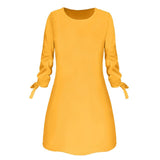 2019 Spring New Fashion Solid Color Dress Plus Size Casual O-Neck Loose Dresses 3/4 Sleeve Bow Elegant Beach Female Vestidos